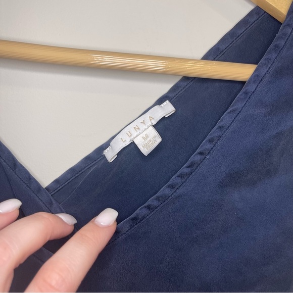 Lunya Washable Silk V Neck Pajama Pant Set Deep Blue - Picture 5 of 9